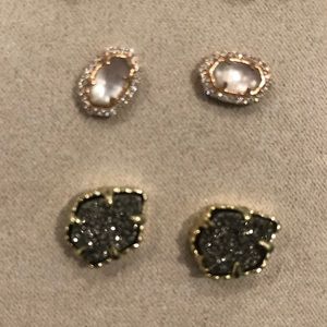 Kendra Scott gold Drusy earrings & rose gold pave diamond/mother of pearl studs